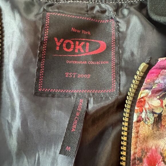NEW YORK YOKI Silky Feel Full Zip Floral Bomber Style Jacket Women’s Medium - Picture 7 of 9